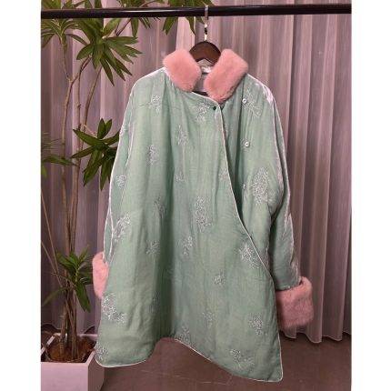 Miss Orange New Chinese Velvet Embroidery with Mink Cotton Jacket