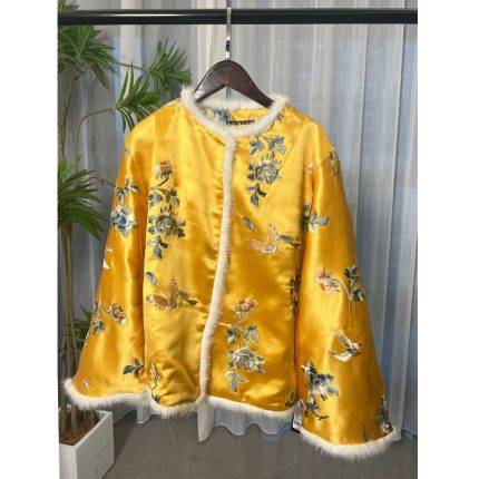 Miss Orange New Chinese Hand Push Embroidered Mink Cotton Jacket