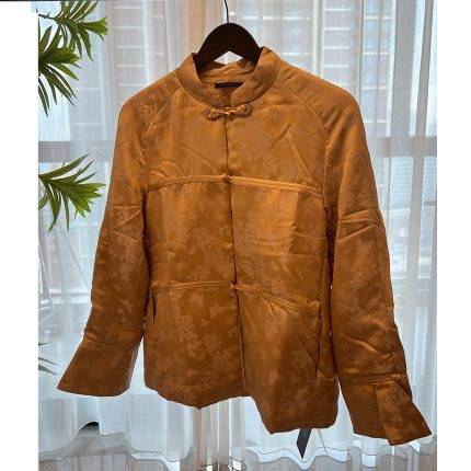 Miss Orange New Chinese Style Champagne Butterfly Love Flower Silk Interwoven Jacquard Cotton Jacket (Sandwich Cotton)